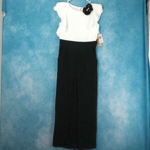 Emerald Sundae NWT Women's Jumpsuit w/ Scrunchie, White/Black, Size 10, MSRP $64